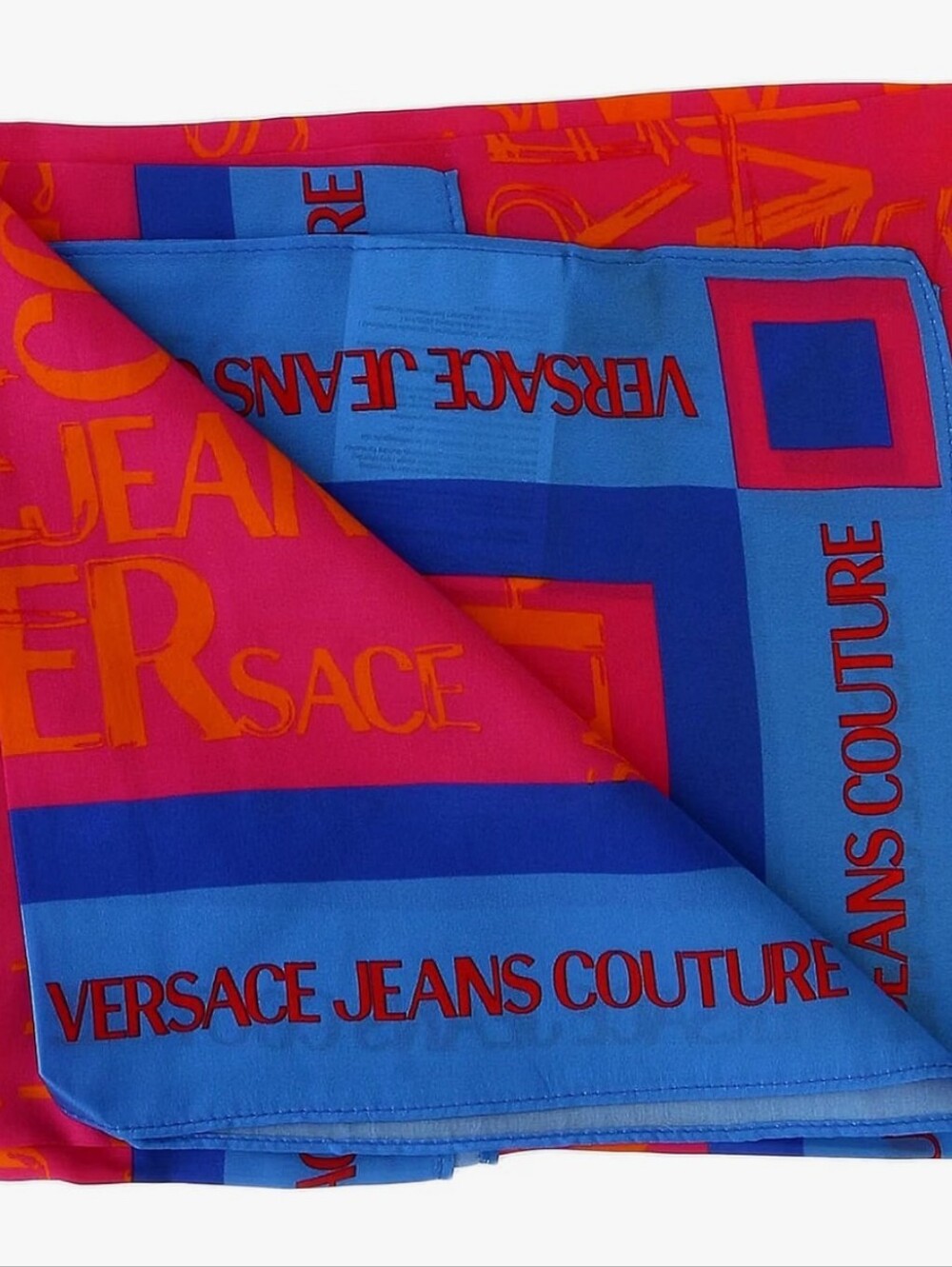Versace Blue, Pink & Orange Logo Silk Scarf